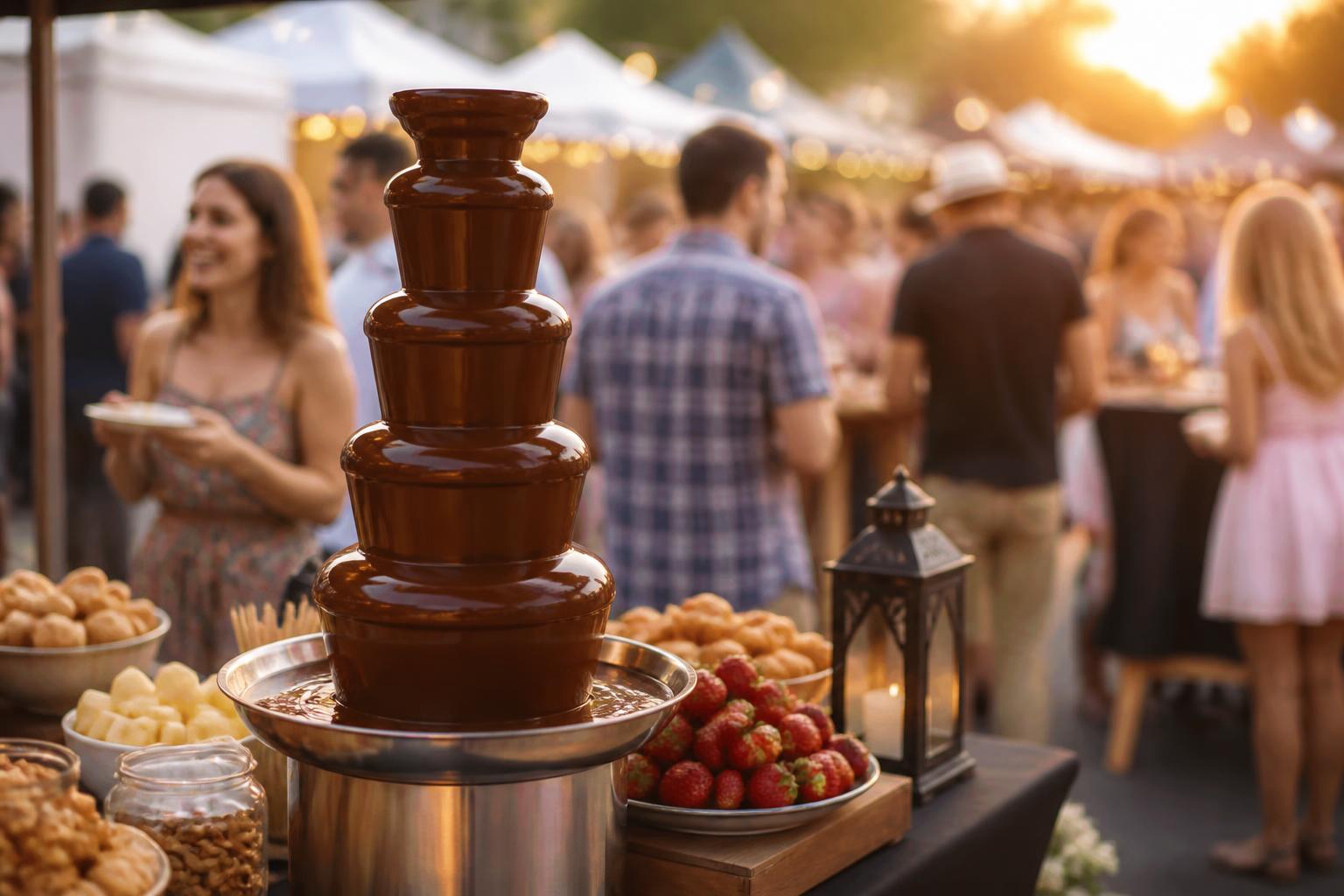 Chocolate fountain at a festival booth